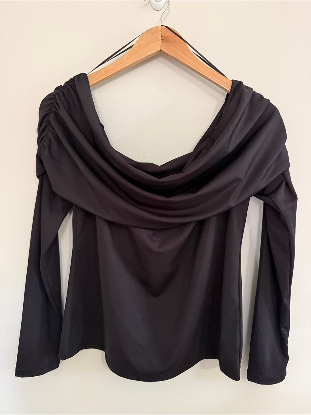 H&M Black Off-Shoulder Draped Long Sleeve Top